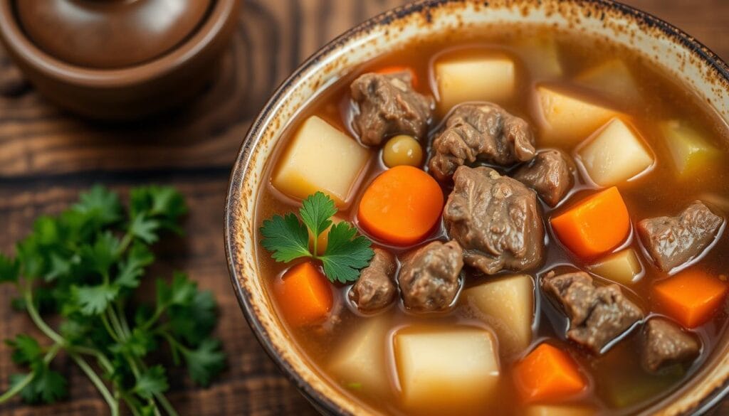 old fashioned vegetable soup with beef