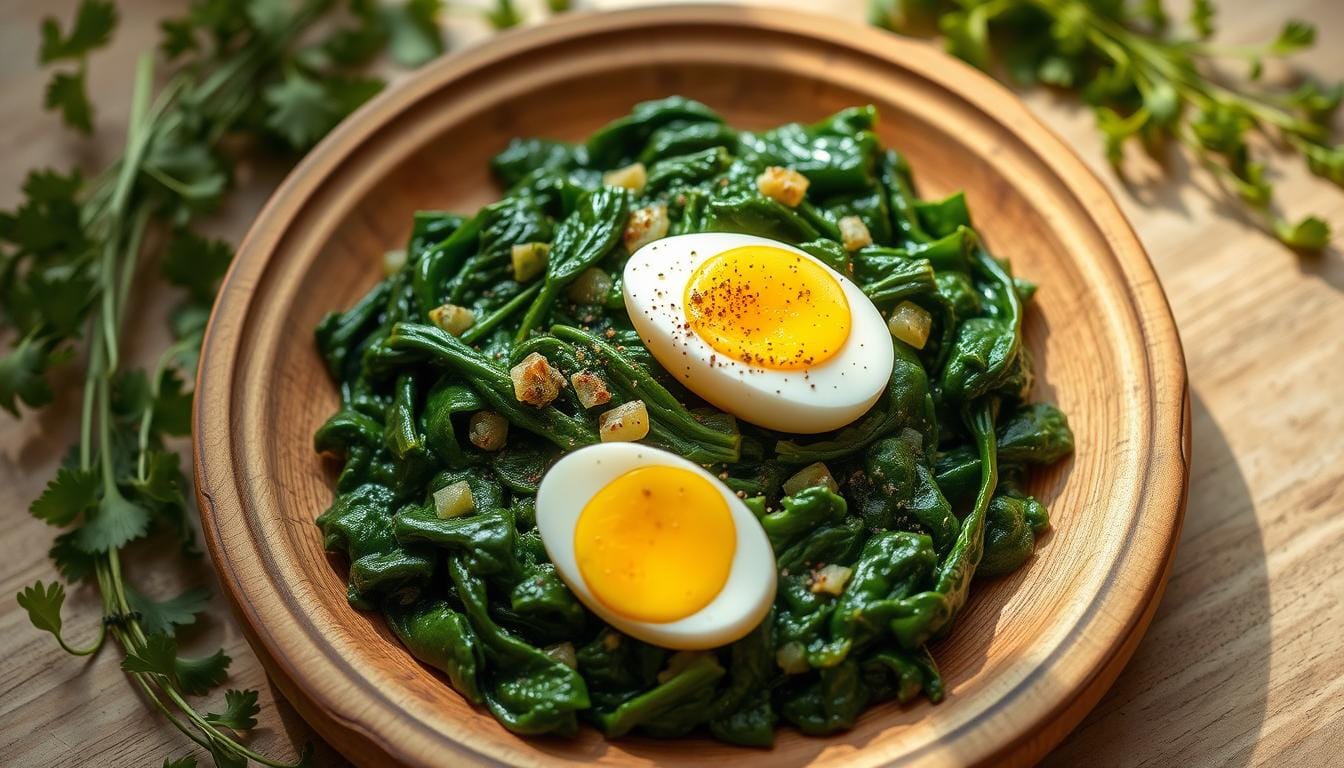 spinach with boiled eggs recipe