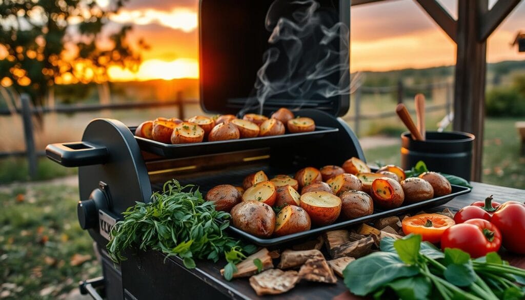 Smoked baked potatoes pellet grill