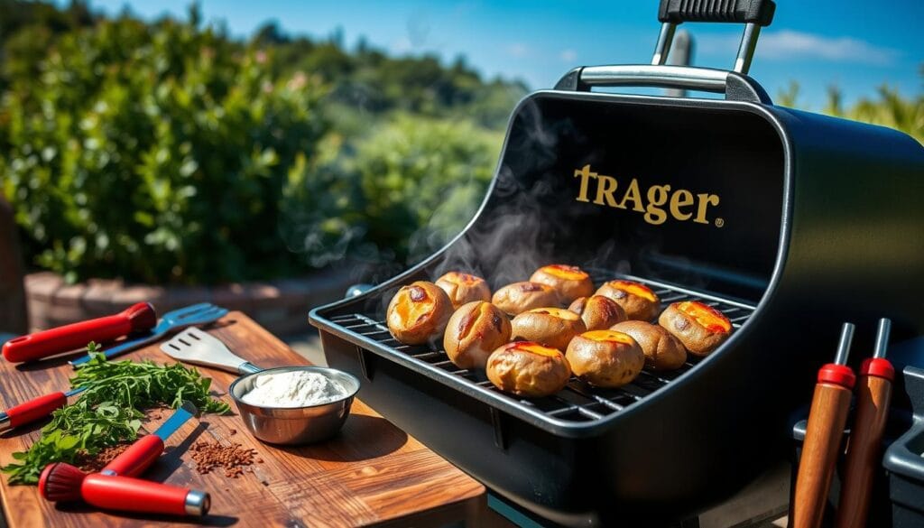 Traeger smoked baked potatoes