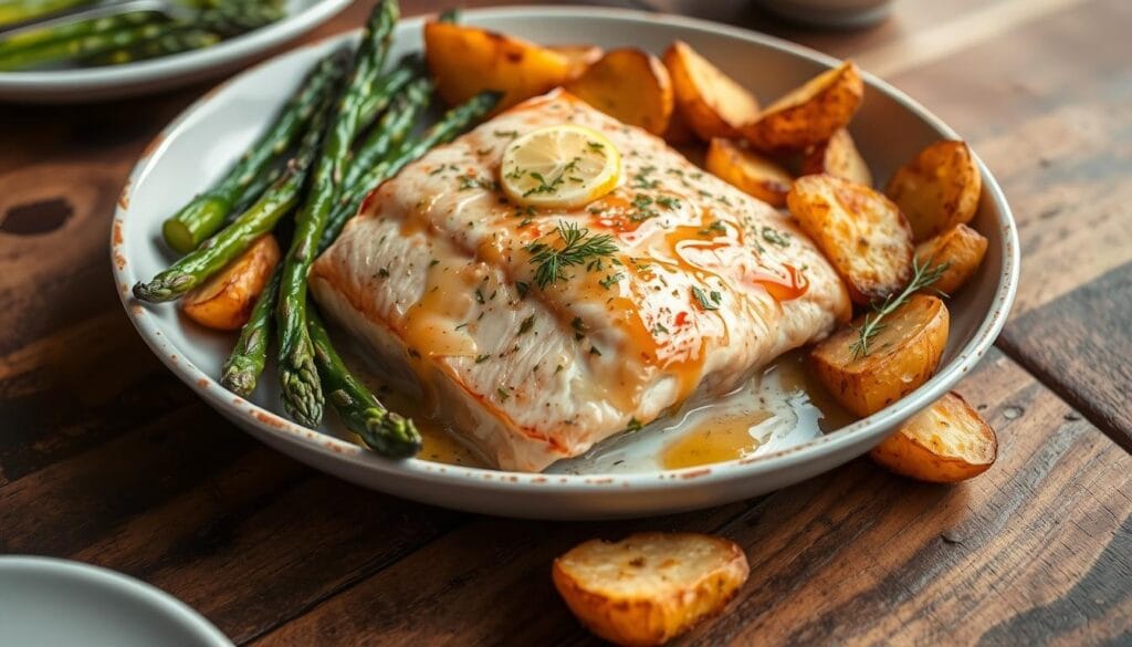 baked salmon with roasted potatoes