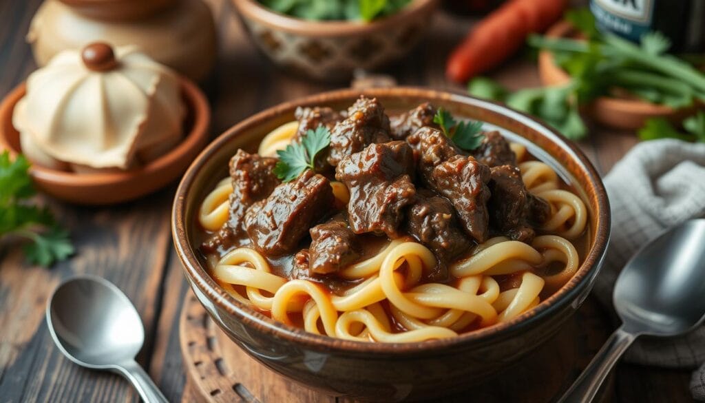 beef tips and noodles