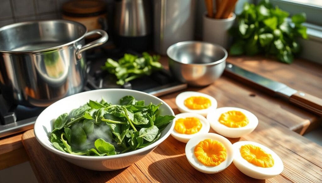 how to cook spinach and eggs