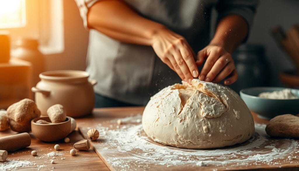 shaping homemade bread