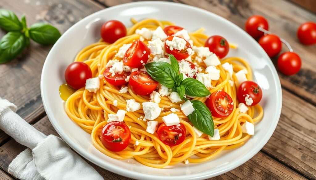 spaghetti with feta