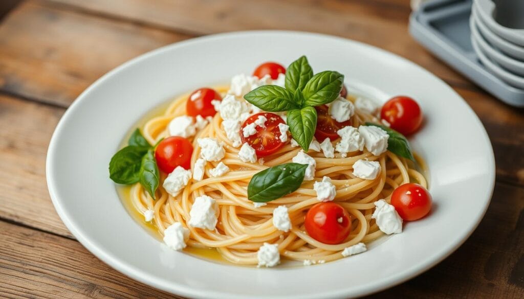 spaghetti with feta cheese