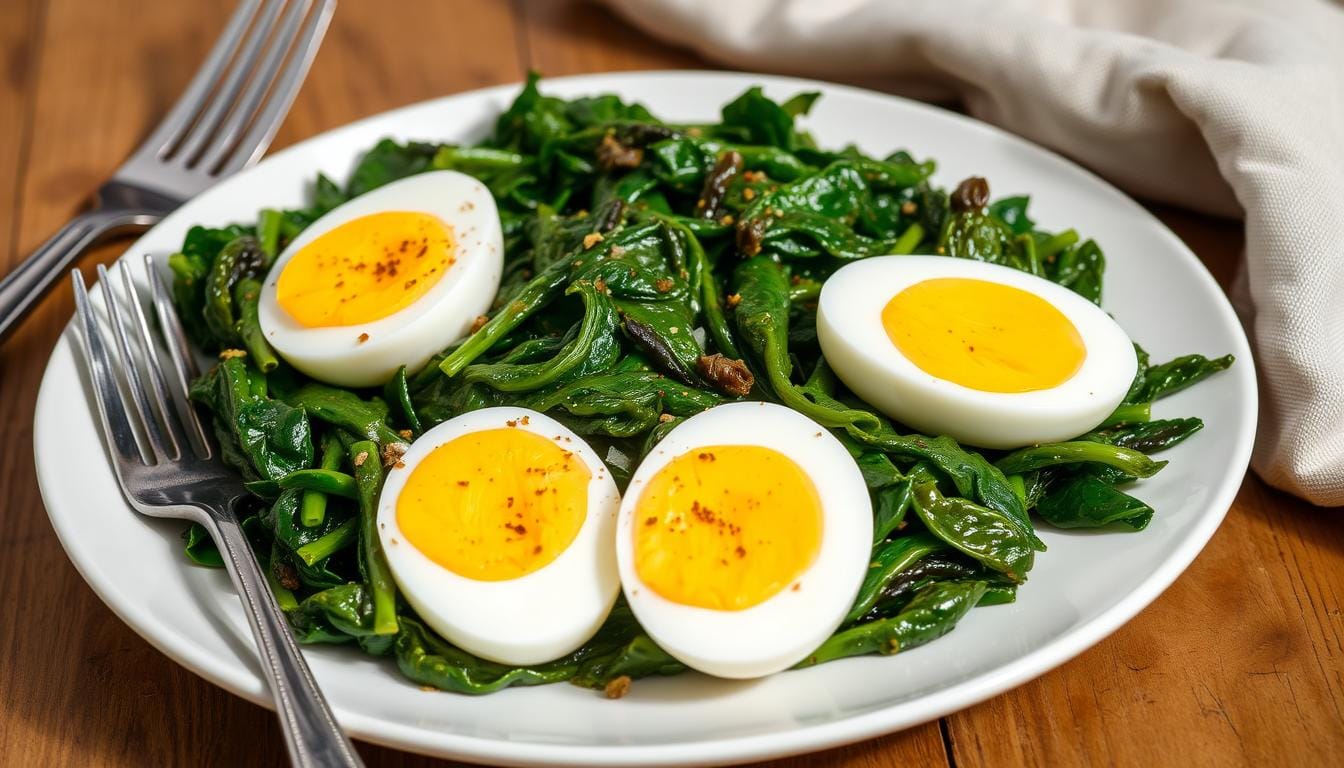 spinach with boiled eggs recipe