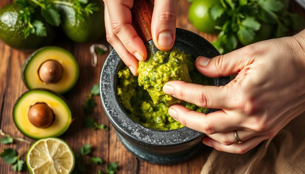 Guacamole mashing process