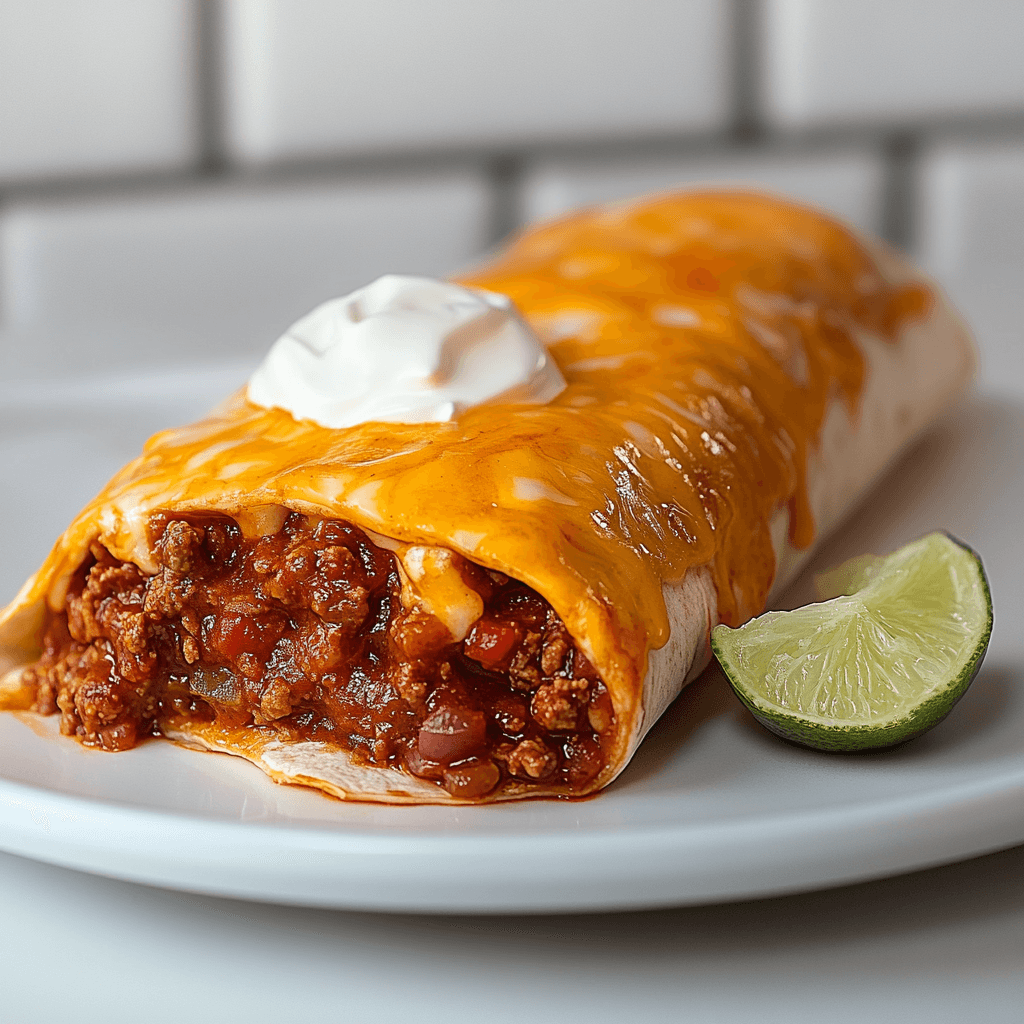 served chili cheese burrito with salsa and sour cream