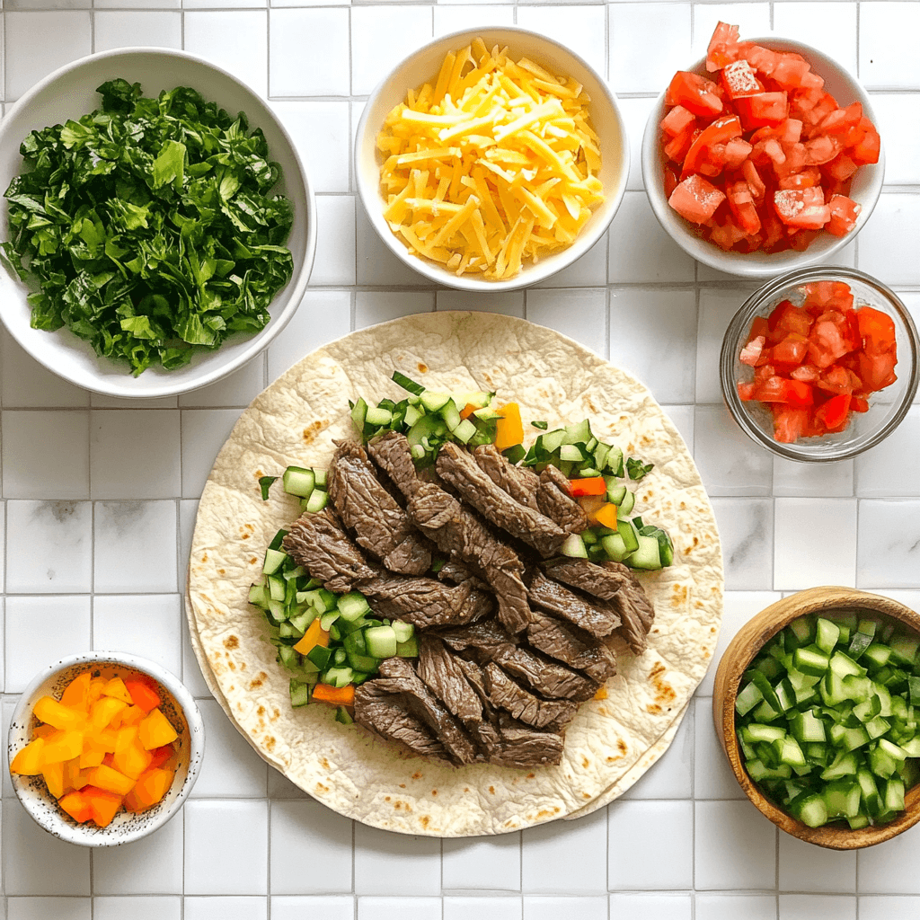 step-by-step making steak grilled cheese burrito