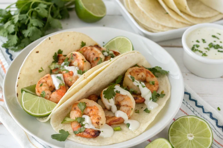 Shrimp Tacos with Garlic Cream Sauce