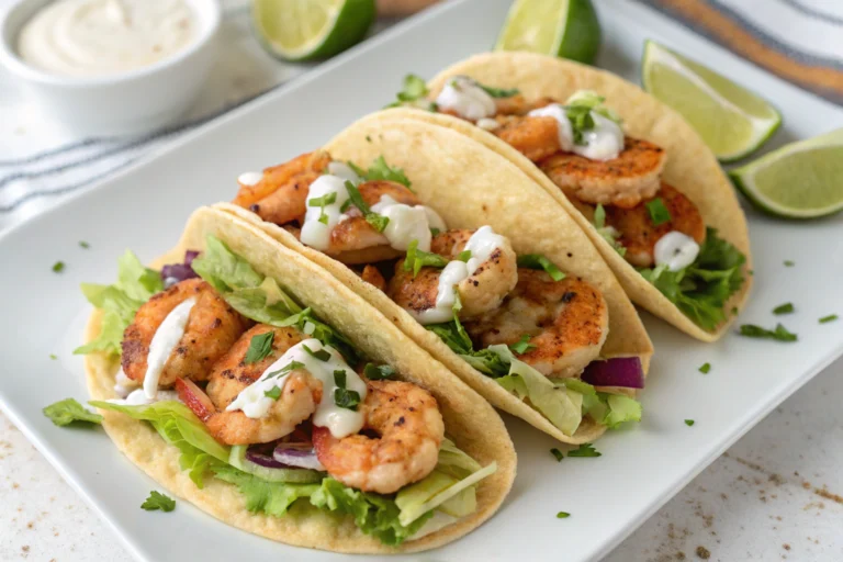 Shrimp Tacos with Garlic Cream Sauce