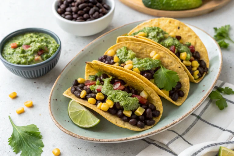 Black Bean & Corn Tacos with Salsa Verde