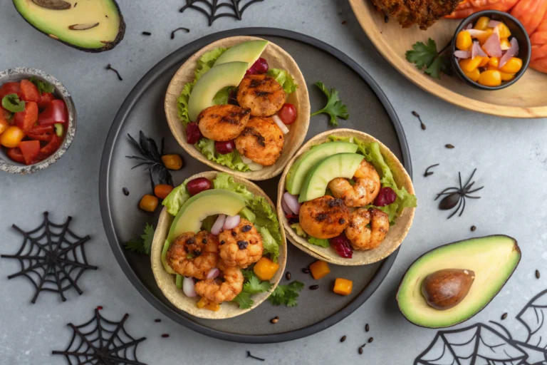 Halloween Blackened Shrimp Avocado Taco Bowls